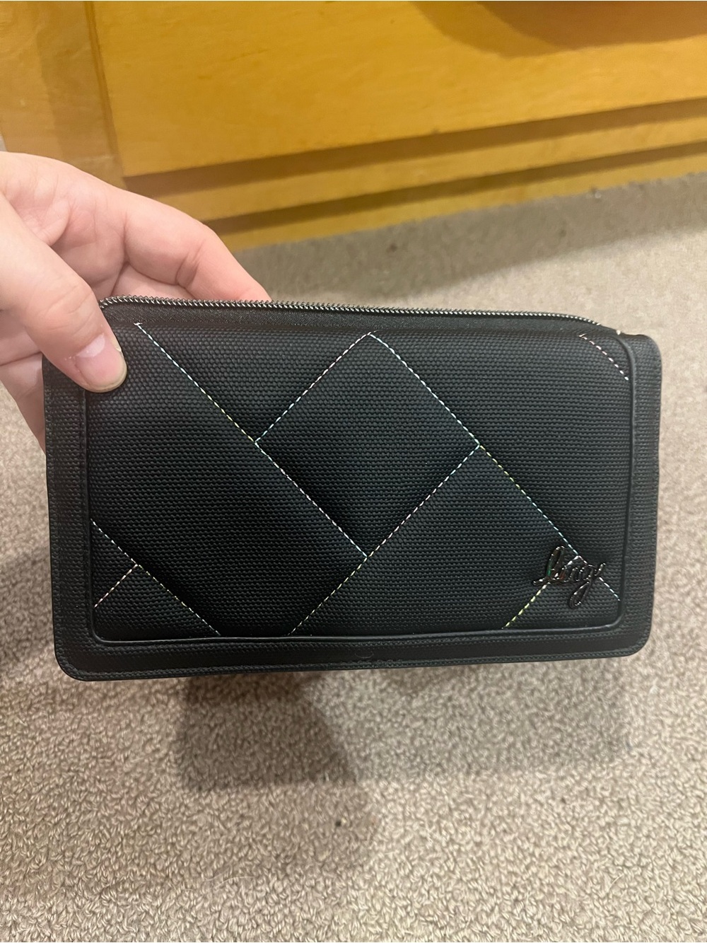 LUG Surrey Matte Luxe VL RFID Wallet - Black with Rainbow Stitch IcePop NWT
